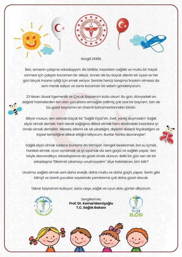 Bakan Memişoğlu, 2 bin 36 sağlık elçisine mektup gönderdi, 23 Nisan Ulusal Egemenlik ve Çocuk Bayramı’nı kutladı