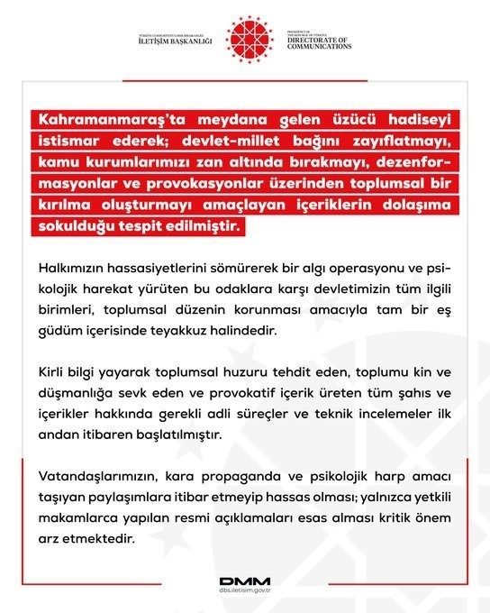 DMM: “Vatandaşlarımızın resmi açıklamaları esas alması kritik önem arz etmektedir”