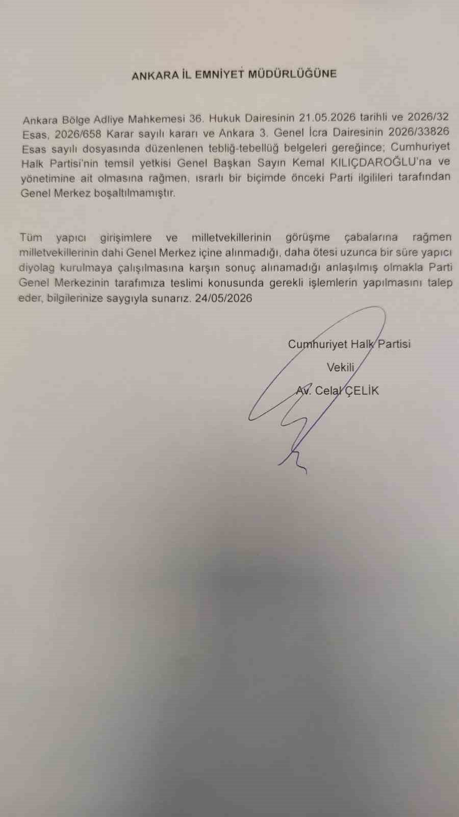 Kılıçdaroğlu’nun avukatından CHP Genel Merkez binasının teslimine ilişkin emniyete dilekçe
